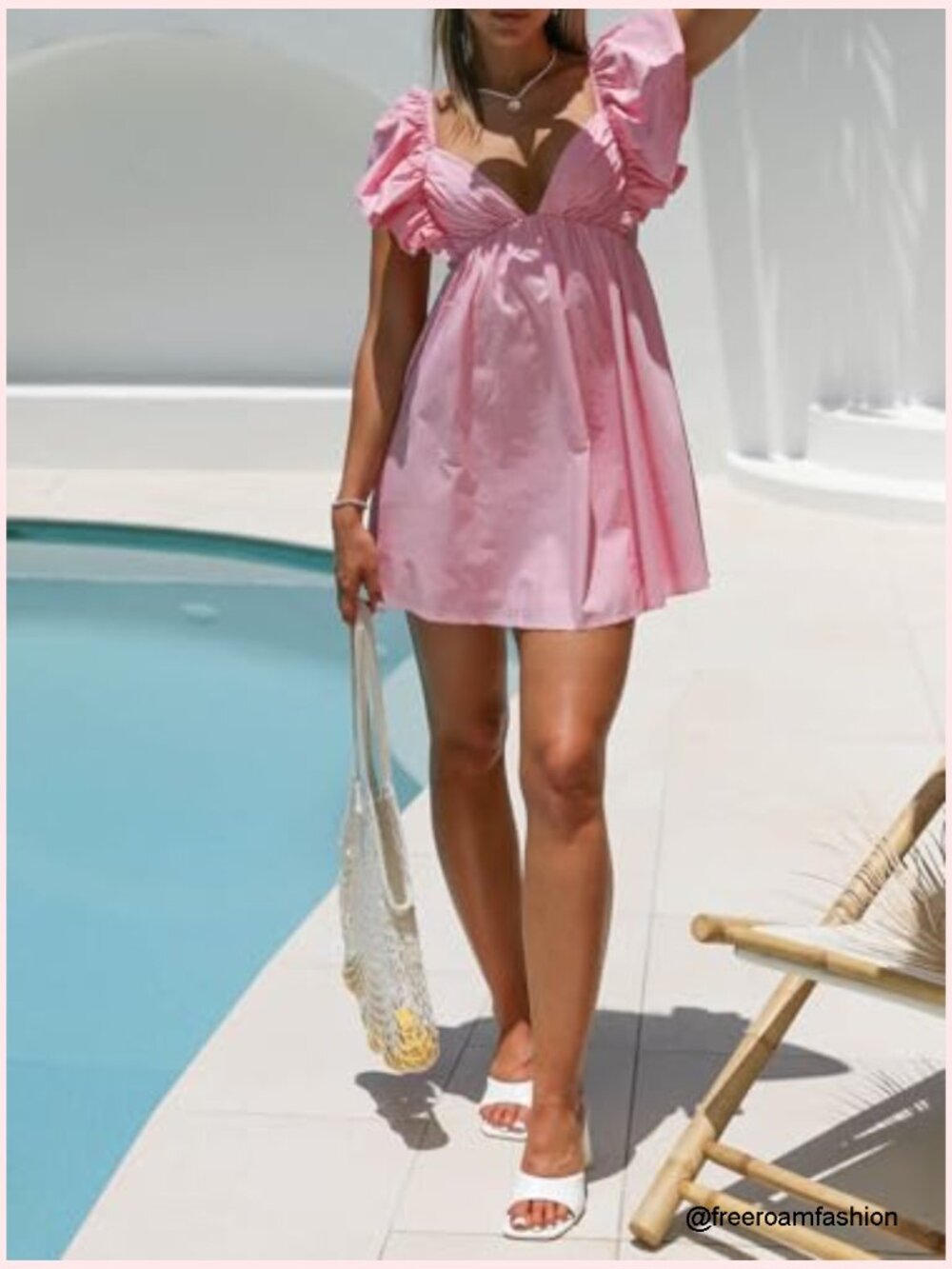 Deep V Neck Ruffle Sleeve Mini Dress Backless Lace Up Summer Dresses - Picture 3 of 7
